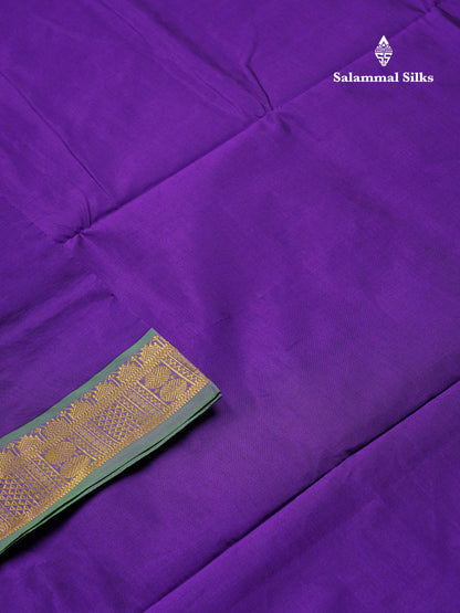 Beautiful Violet Plain Semi Silk Cotton Saree With Green Traditional Border