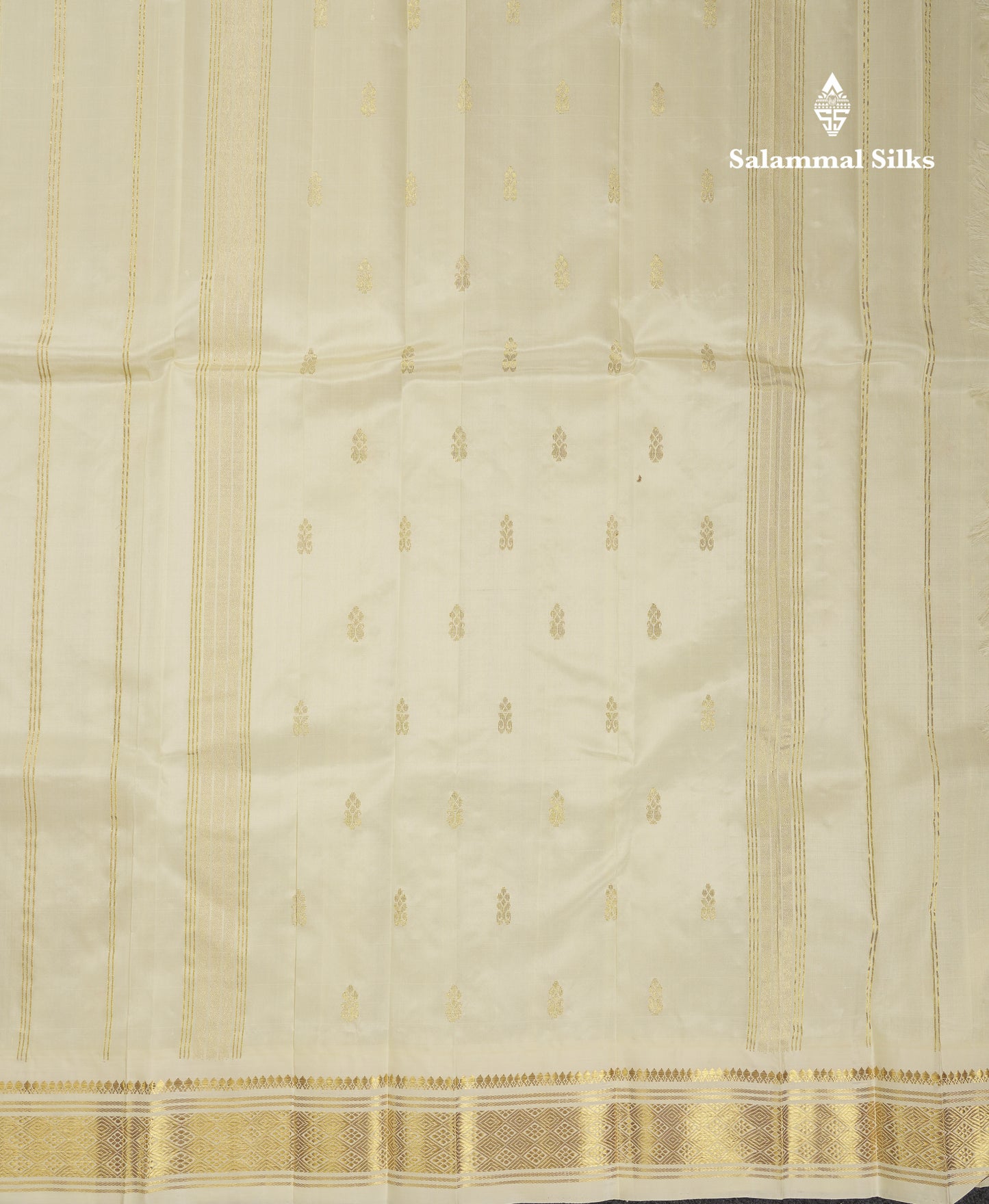 Beautiful Half White Pure Kanjivaram Silk Saree With One Side Traditional Border