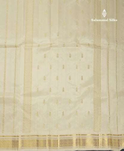 Beautiful Half White Pure Kanjivaram Silk Saree With One Side Traditional Border