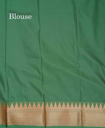 Semi Silk Saree - Anandha Blue Colour Body Plain With Contrast Maroon Traditional Temple Border