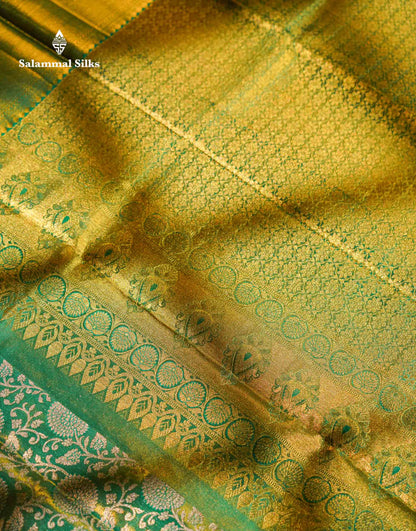 Beautiful Light Green Tissue Bridal Pure Kanjivaram Silk Saree With Traditional Evening Morning Border