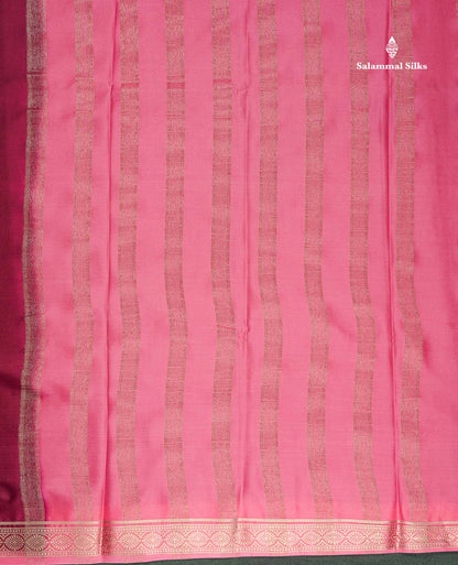 Semi Mysore Silk Saree - Bottle Green Colour Body Plain With Contrast Baby Pink Small Border