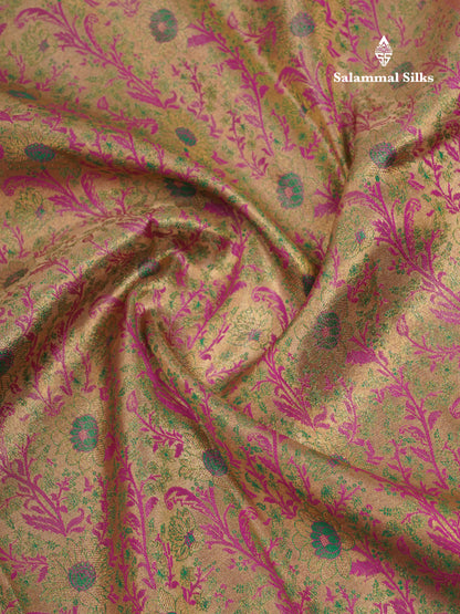 Beautiful Gold Tissue Menakari Work Pure Kanjivaram Silk Saree With Contrast Pink Border