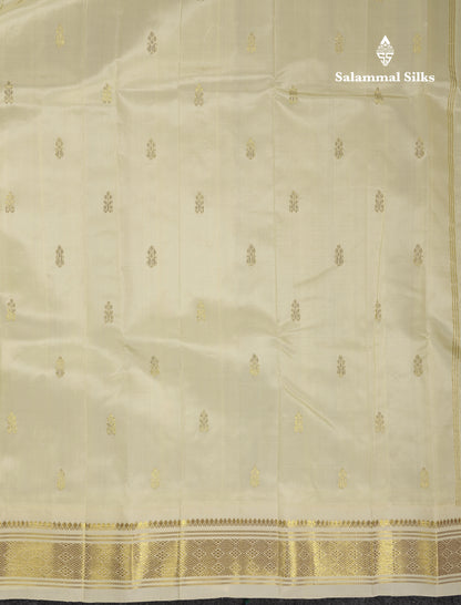 Beautiful Half White Pure Kanjivaram Silk Saree With One Side Traditional Border