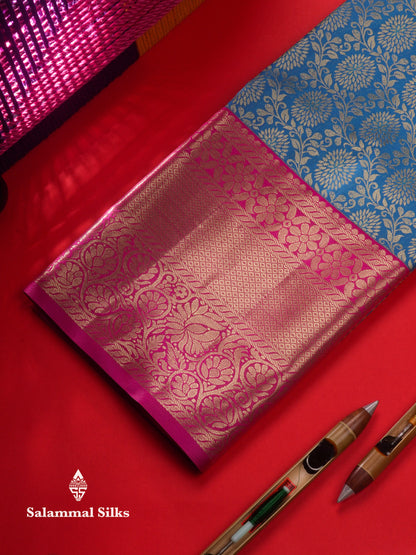 Semi Silk Pattu Pavadai (Ramar Blue) With Pink Blouse  45"
