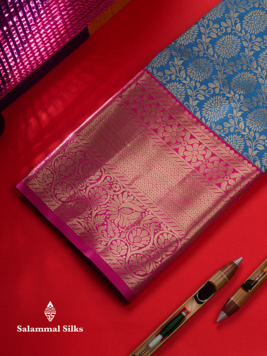 Semi Silk Pattu Pavadai (Ramar Blue) With Pink Blouse  45"