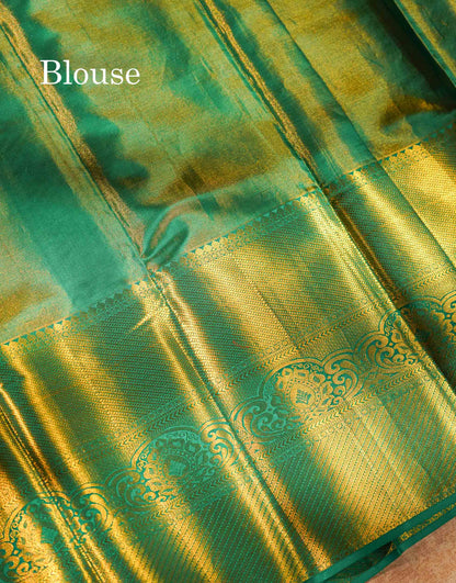 Beautiful Light Green Tissue Bridal Pure Kanjivaram Silk Saree With Traditional Evening Morning Border