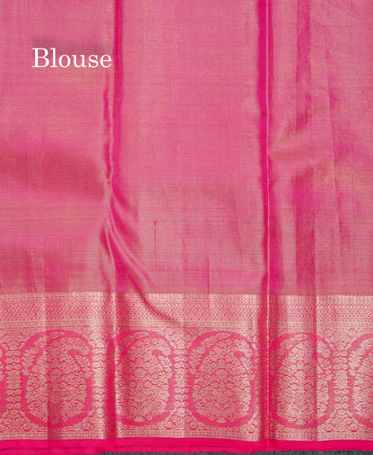 Beautiful Gold Tissue Menakari Work Pure Kanjivaram Silk Saree With Contrast Pink Border
