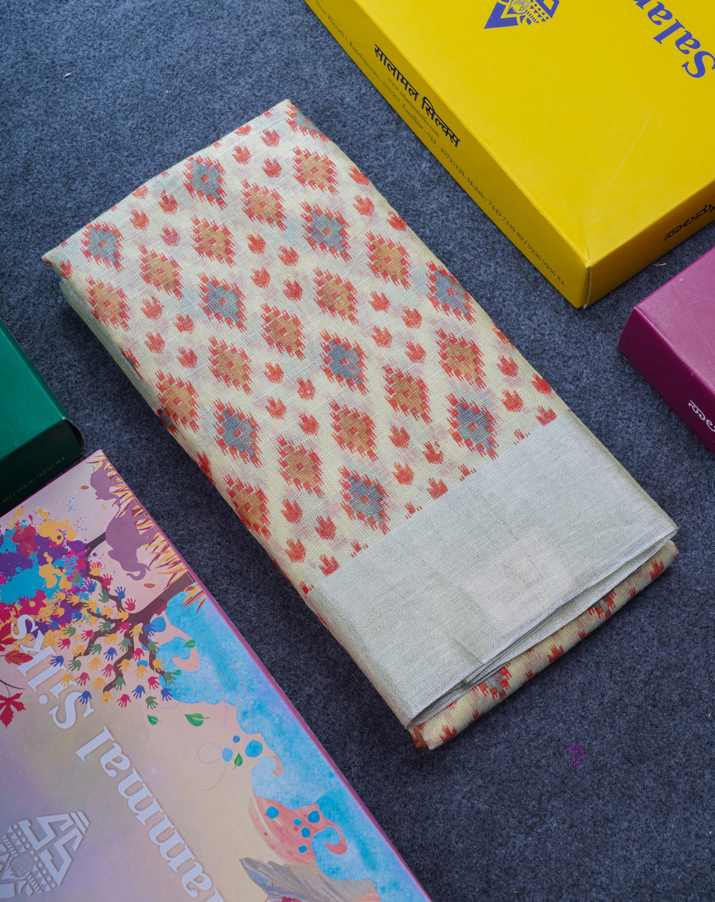 Light Yellow Tissue Kota Cotton Printed Saree With Tissue Border