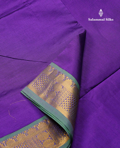 Beautiful Violet Plain Semi Silk Cotton Saree With Green Traditional Border