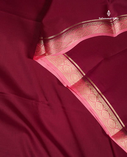 Semi Mysore Silk Saree - Bottle Green Colour Body Plain With Contrast Baby Pink Small Border