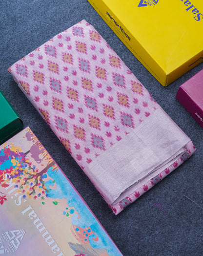 Baby Pink Colour Tissue Kota Cotton Printed Saree With Tissue Border