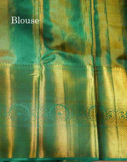 Beautiful Light Green Tissue Bridal Pure Kanjivaram Silk Saree With Traditional Evening Morning Border