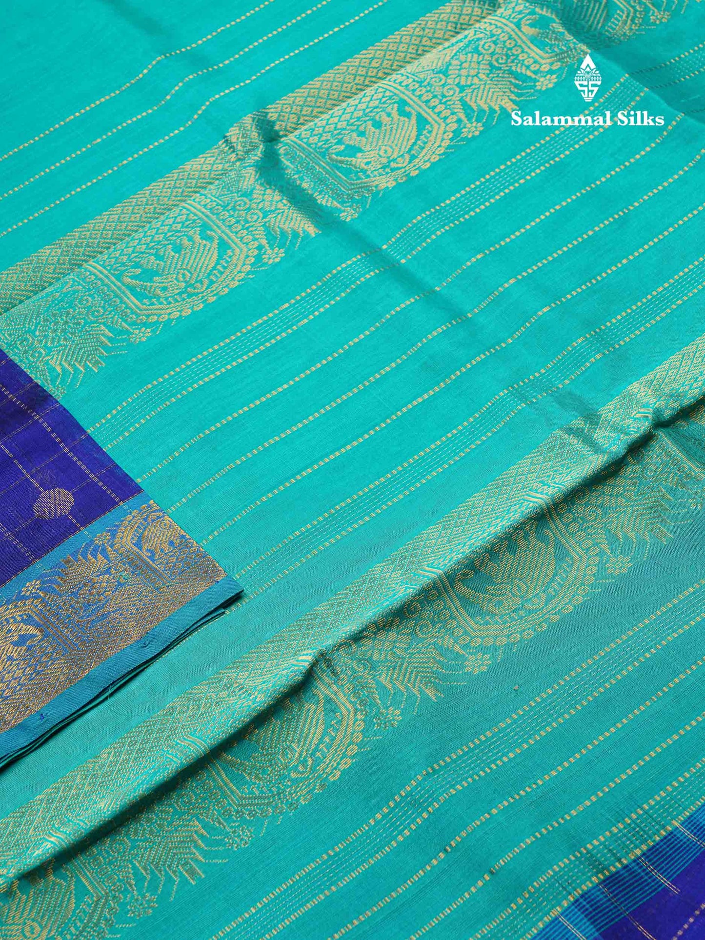 Beautiful Royal Blue Traditional Checks And Buttas Handloom Pure Silk Cotton Saree With Sapphire Blue Border