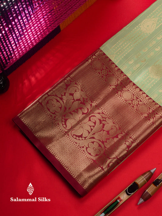 Semi Silk Pattu Pavadai (Pista Green) With Maroon Blouse 45 "