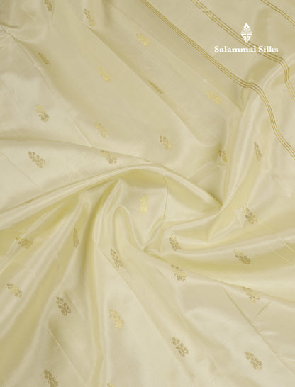 Beautiful Half White Pure Kanjivaram Silk Saree With One Side Traditional Border