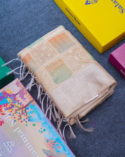 Baby Pink Fancy Tissue Kota Saree With Zari Lines Blouse