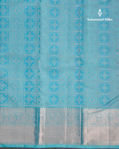 Beautiful Sky Blue Bridal Pure Kanjivaram Silk Saree With Traditional Border