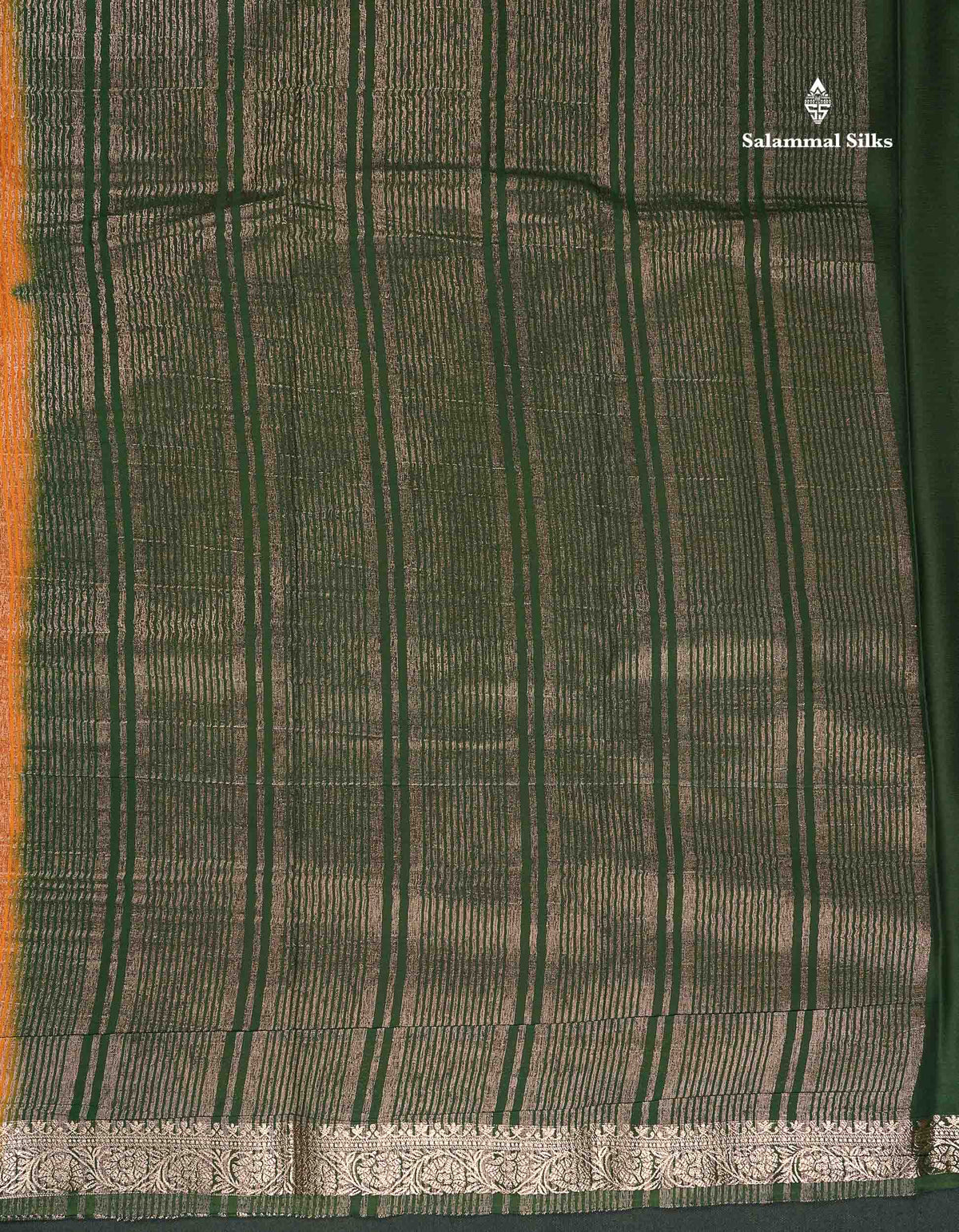 Semi Mysore Silk Saree - Pinkish Peach  Colour Body Plain With Contrast Navy Blue Small Border