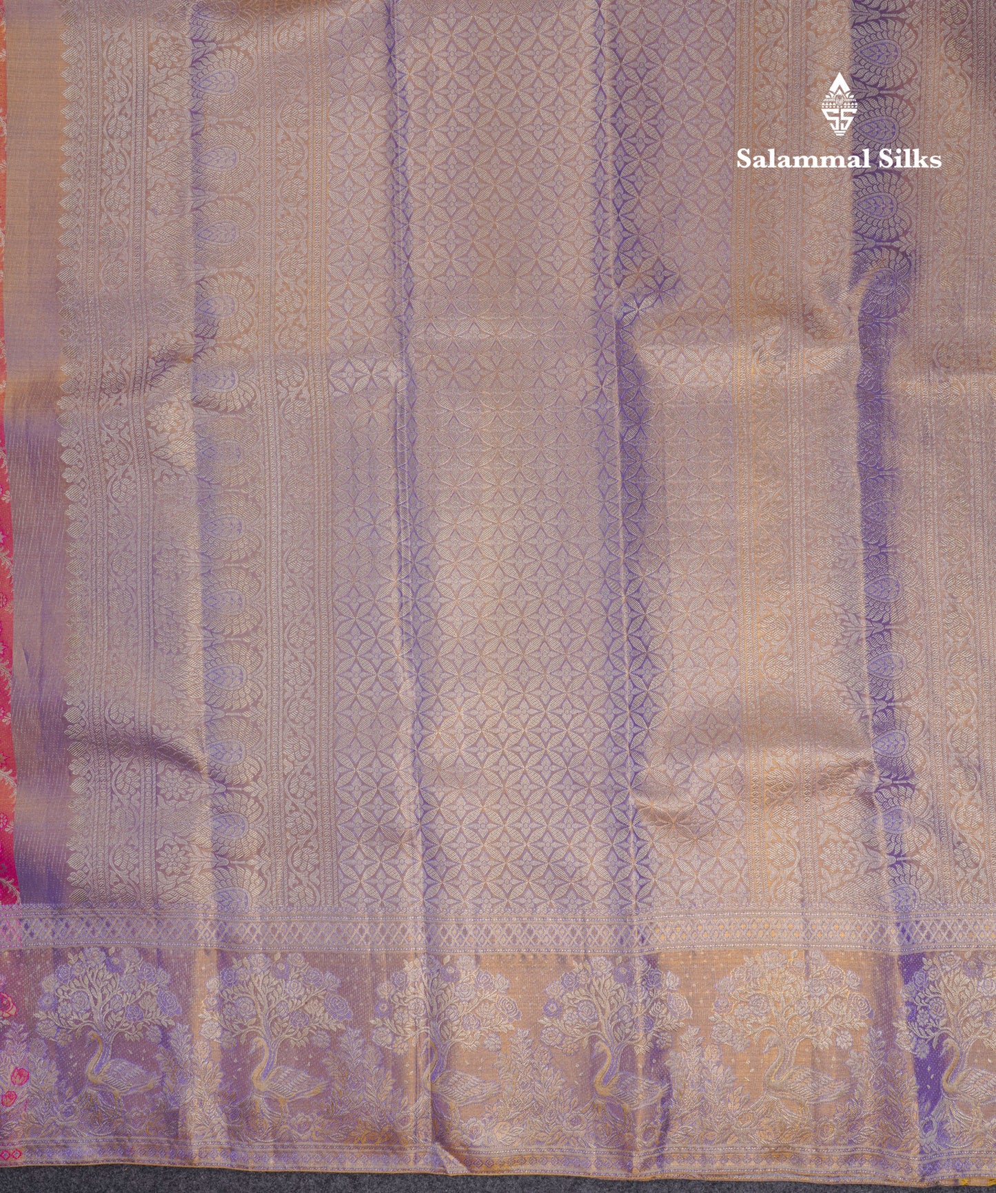 Beautiful Pink Tissue Bridal Pure Kanjivaram Silk Saree With Contrast Violet Fancy Border