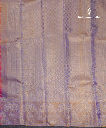 Beautiful Pink Tissue Bridal Pure Kanjivaram Silk Saree With Contrast Violet Fancy Border
