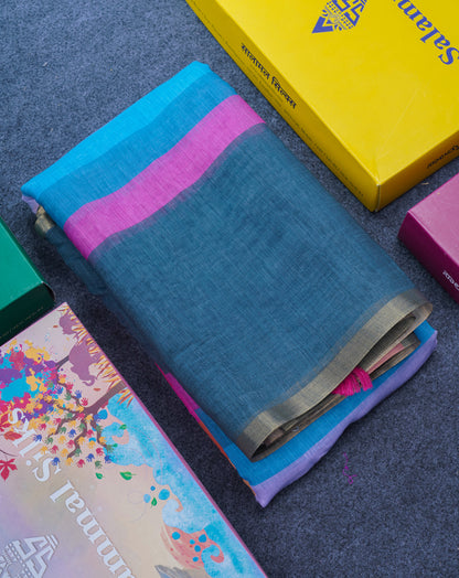 Beautiful Multicolour Rainbow Mul Mul Cotton Saree With Contrast Black Blouse