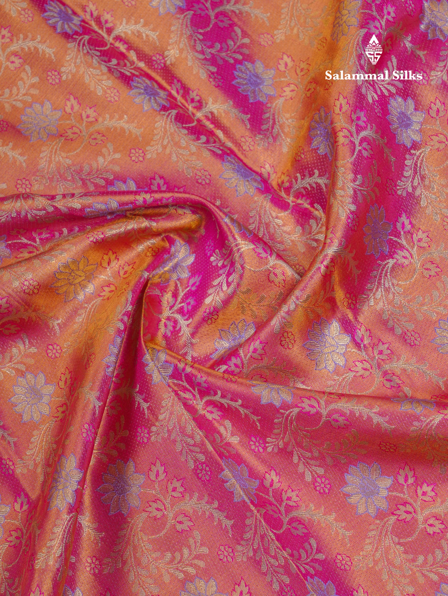 Beautiful Pink Tissue Bridal Pure Kanjivaram Silk Saree With Contrast Violet Fancy Border