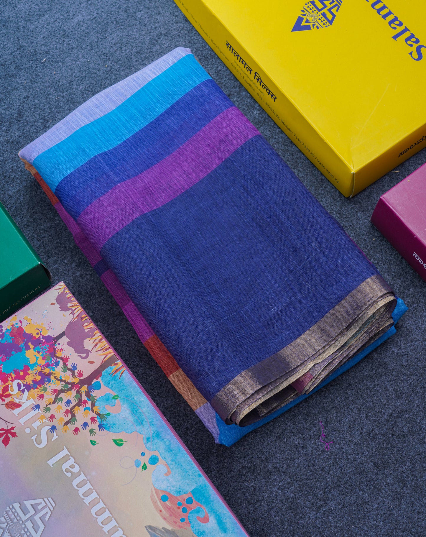 Beautiful Multicolour Rainbow Mul Mul Cotton Saree With Contrast Black Blouse
