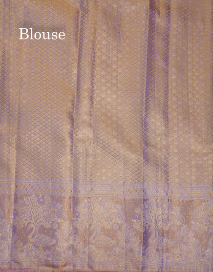 Beautiful Pink Tissue Bridal Pure Kanjivaram Silk Saree With Contrast Violet Fancy Border