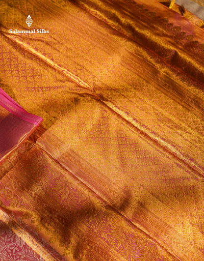 Beautiful Light Pink Tissue Bridal Pure Kanjivaram Silk Saree With Traditional Border