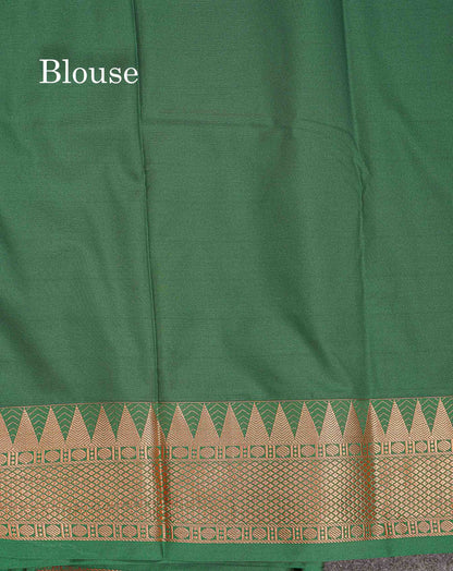 Semi Silk Saree - Anandha Blue Colour Body Plain With Contrast Maroon Traditional Temple Border