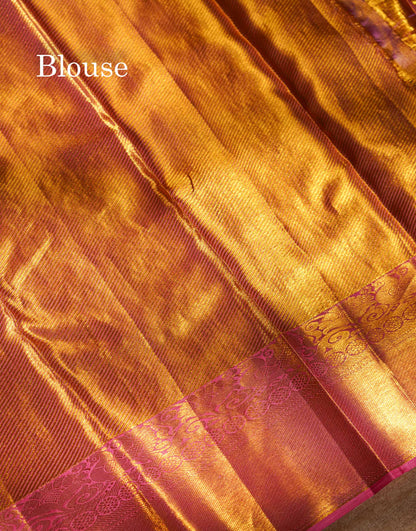 Beautiful Light Pink Tissue Bridal Pure Kanjivaram Silk Saree With Traditional Border