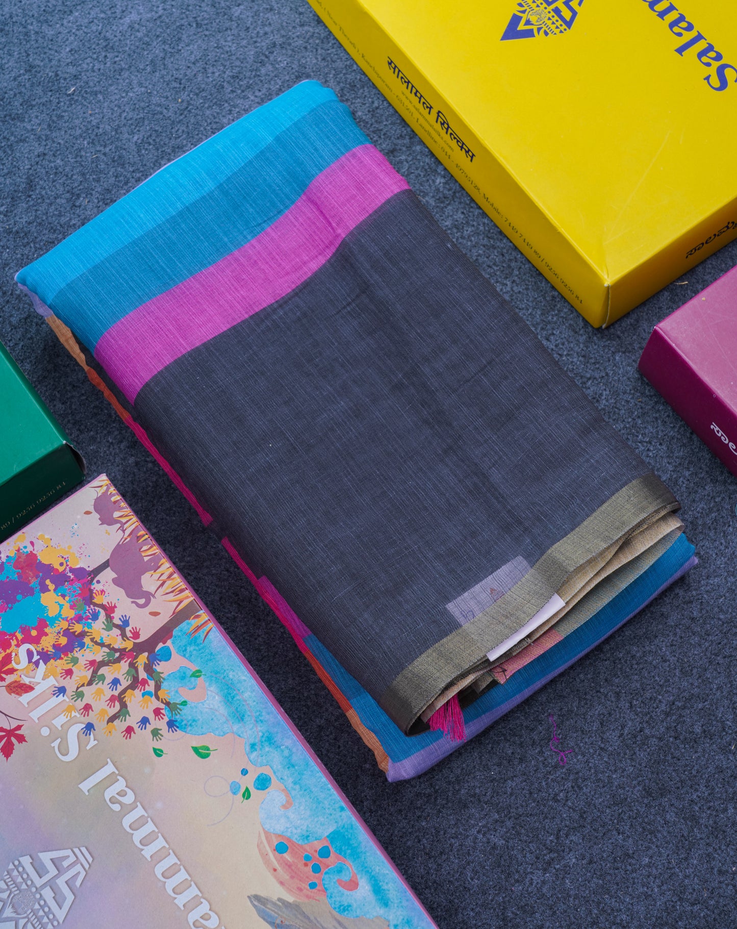 Beautiful Multicolour Rainbow Mul Mul Cotton Saree With Contrast Black Blouse