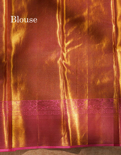 Beautiful Light Pink Tissue Bridal Pure Kanjivaram Silk Saree With Traditional Border