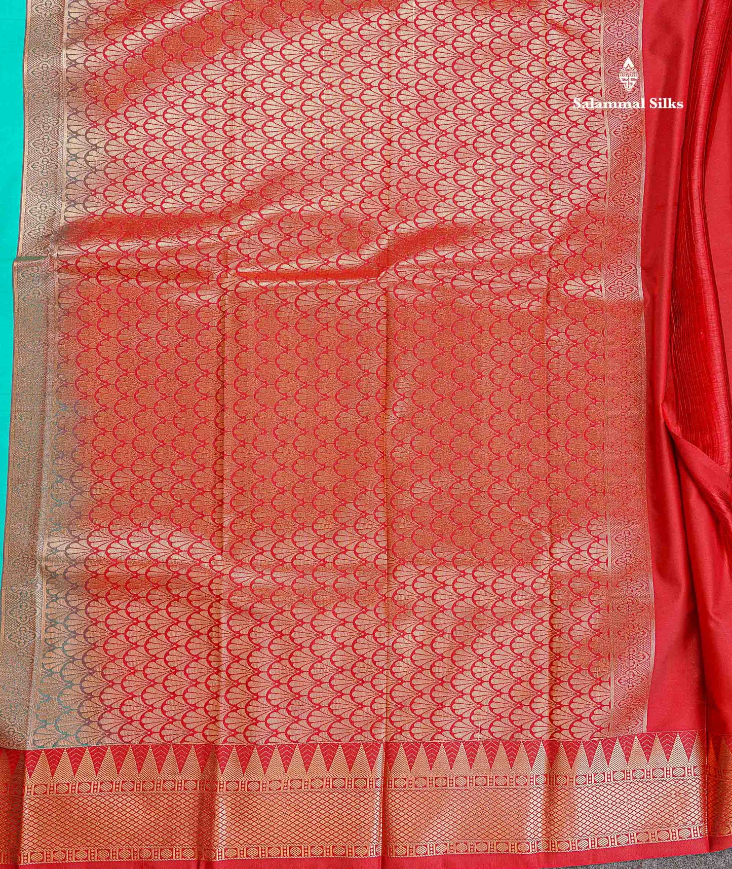 Semi Silk Saree - Anandha Blue Colour Body Plain With Contrast Maroon Traditional Temple Border