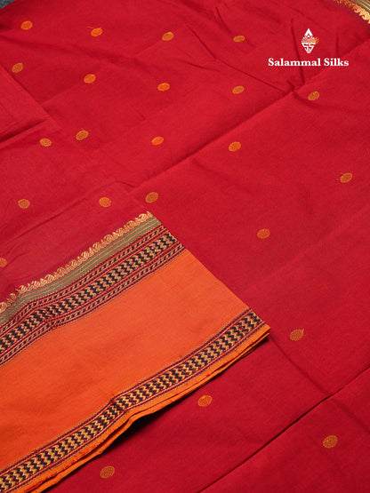 Beautiful Maroon Thread Buttas Semi Silk Cotton Saree With Mustard Yellow Traditional Double Border