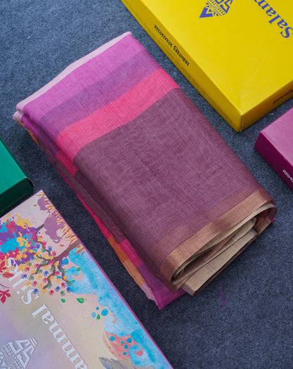 Beautiful Multicolour Rainbow Mul Mul Cotton Saree With Contrast Black Blouse