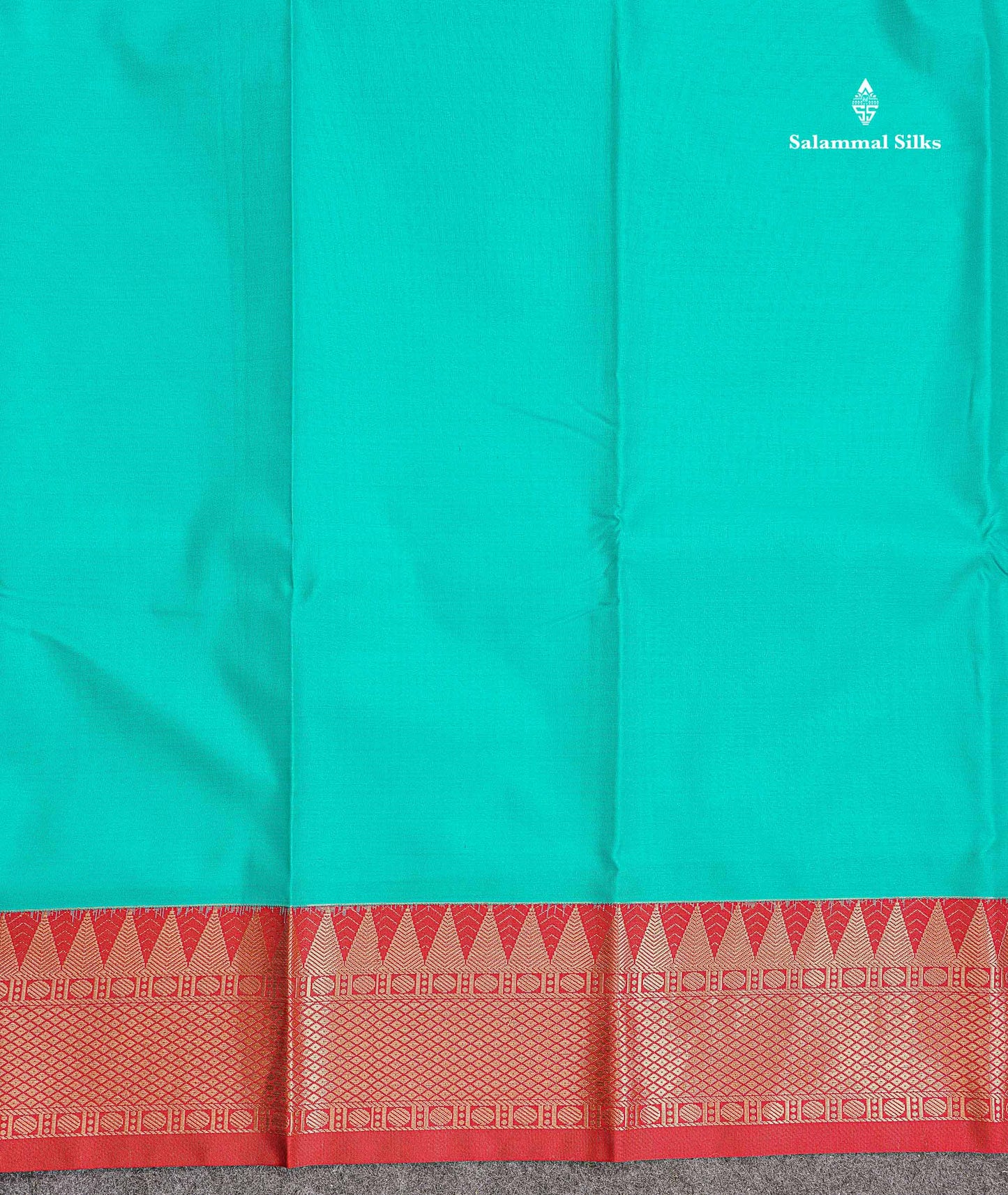 Semi Silk Saree - Anandha Blue Colour Body Plain With Contrast Maroon Traditional Temple Border
