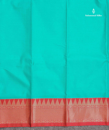 Semi Silk Saree - Anandha Blue Colour Body Plain With Contrast Maroon Traditional Temple Border