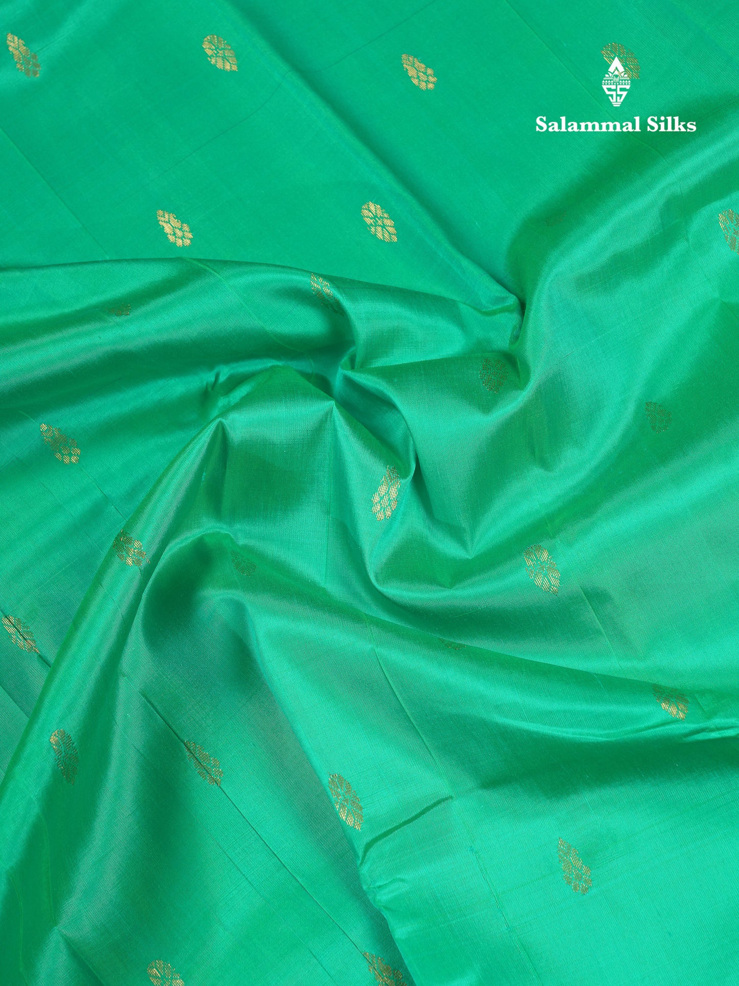 Beautiful Saffire Green Pure Kanjivaram Silk Saree With Contrast Ramar Blue One Side Traditional Border
