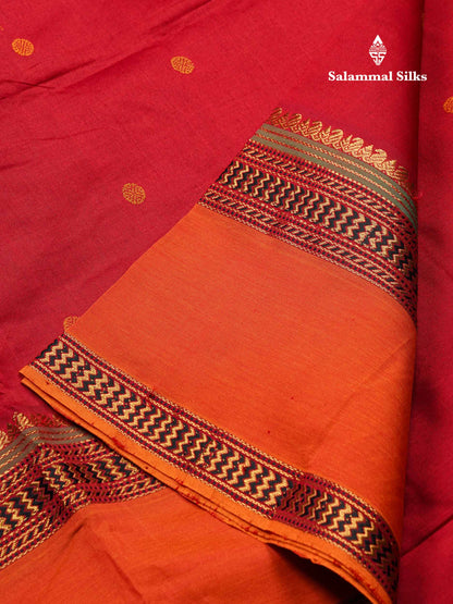 Beautiful Maroon Thread Buttas Semi Silk Cotton Saree With Mustard Yellow Traditional Double Border