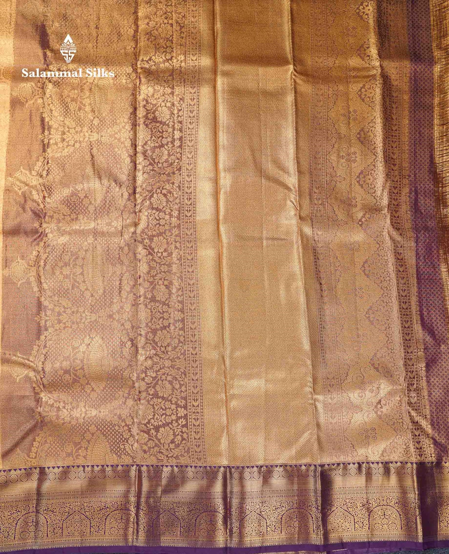 Beautiful Light Peach Tissue Bridal Semi Silk Saree With Contrast Violet Traditional Evening Morning Border