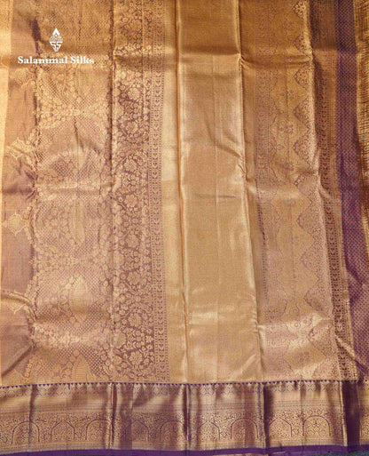 Beautiful Light Peach Tissue Bridal Semi Silk Saree With Contrast Violet Traditional Evening Morning Border