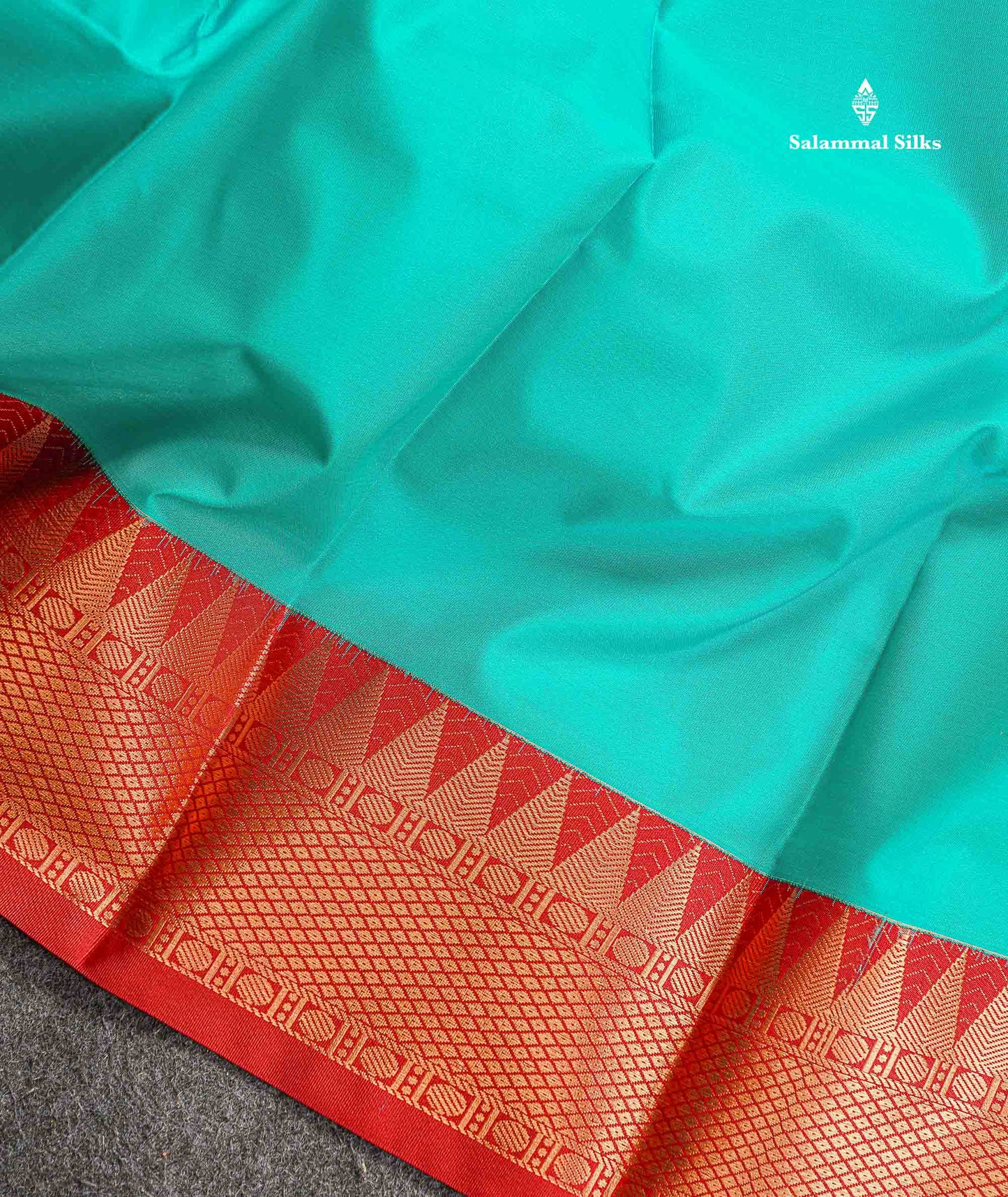 Semi Silk Saree - Anandha Blue Colour Body Plain With Contrast Maroon Traditional Temple Border