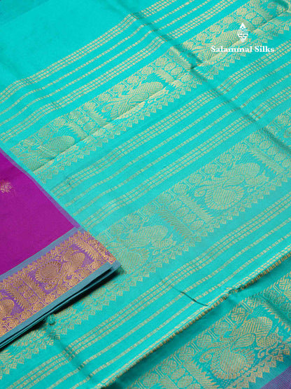 Beautiful Chilly Red Mango Zari Butta Red Semi Silk Cotton Saree With Contrast Saffire Green Blouse