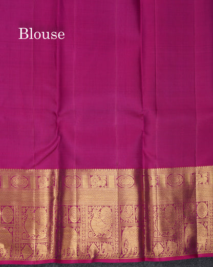 Beautiful Sea Blue Pure Kanjivaram Silk Saree With Contrast Magenta Traditional Evening Morning Border
