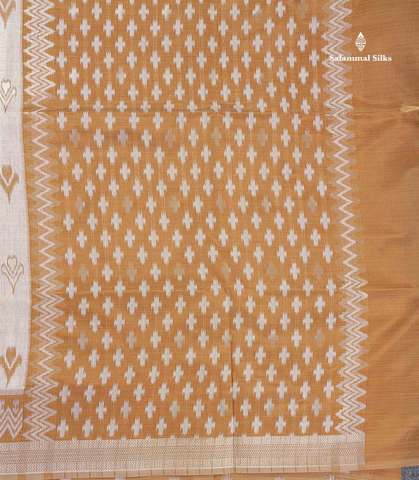 Cotton Mix Saree - Cream Sandal Colour Body With Contrast Brown Fancy Border