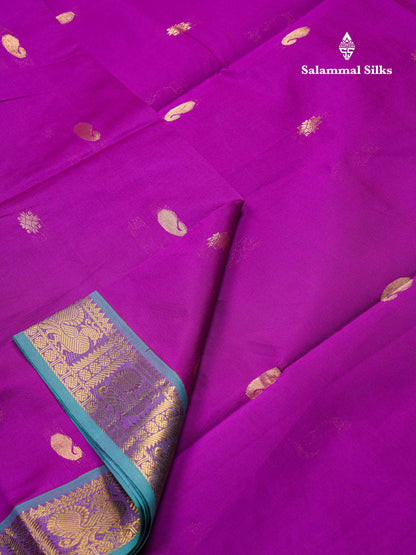 Beautiful Chilly Red Mango Zari Butta Red Semi Silk Cotton Saree With Contrast Saffire Green Blouse