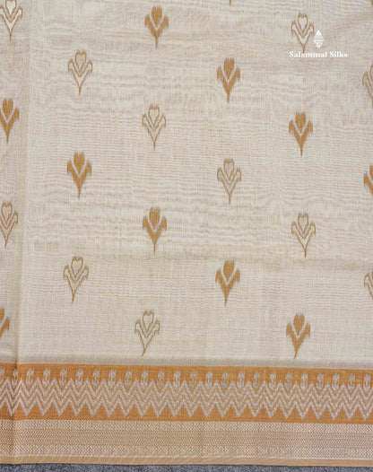 Cotton Mix Saree - Cream Sandal Colour Body With Contrast Brown Fancy Border