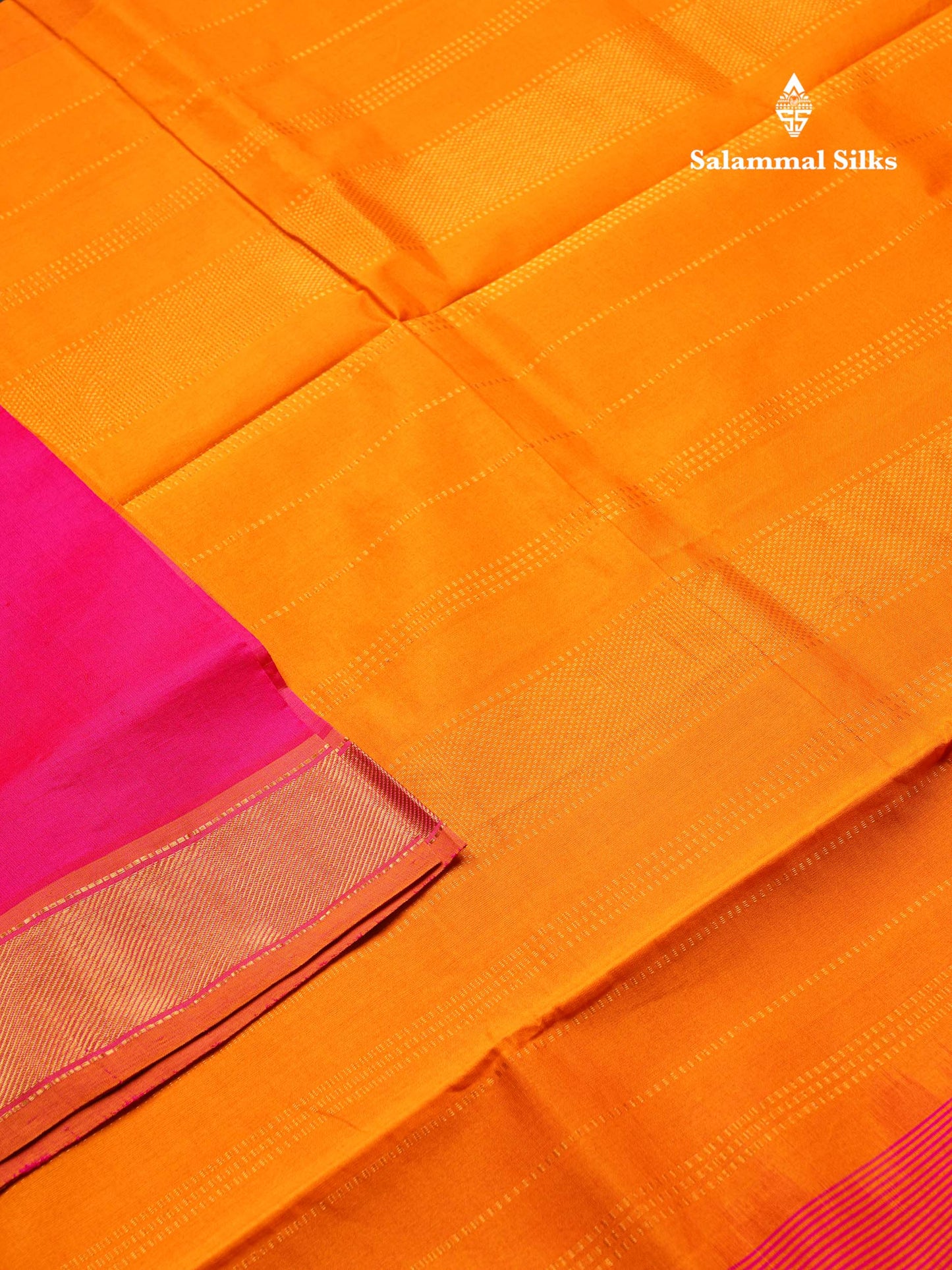 Beautiful Pink Plain Semi Silk Cotton Saree With Mustard Yellow Border